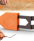 One Handed Rope Anchor Hook For Fast No Tools Needed Rope Securing Easy Quick Fix For Carpentry And Home Renovation, showing orange tool with steel pin lock.