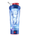 Electric Shaker Bottle With USB C Rechargeable Motor, 24 Oz Protein Shake Mixer, BPA Free, LED Light Base visible with mixing action