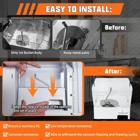 Removable Ice Bin Assembly For Whirlpool Maytag KitchenAid Ice Makers Replacement W10347093 W10347100 Fits WRF736SDAM14 WRF736SDAM13 installed in freezer