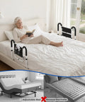 Senior woman using Dual Side Bed Rails For Seniors With 350 Pound Capacity ASTM Approved 4 Bar Anti Tip Frame Ergonomic U Handles No Tools Needed For Easy Setup Includes Storage Bag 2026 Upgrade Model BM10 on non-adjustable bed.