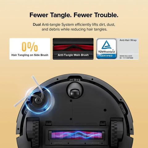 Robot Vacuum and Mop Combo With 10,000 Pa HyperForce Suction, LiDAR Navigation, App Control, Dual Anti Tangling System, black.