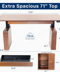 Top Shelf Executive Sit Stand Desk Rich Walnut Top With Generous 71 By 30 Surface Built In Drawers dimensions and features.