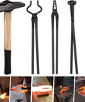Pro Grade Knife Making Tongs Set And Blacksmith Hammer 5 Piece Forge Tools Kit For Bladesmiths With V Bit Tongs Deep V Grooves