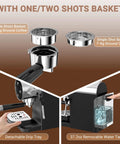 Level Up Your Daily Grind With This 20 Bar Semi Automatic Espresso Machine Featuring A Responsive Touch Panel And Powerful 1350W Steam Wand For Barista Grade Lattes And Rich Homemade Cappuccinos, showing detachable drip tray and shot baskets.