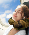 Woman using Brook Trout Fly Fishing Travel Pillow U Shaped Neck Pillow For Airplane Car Office Comfort With Memory Foam Fill