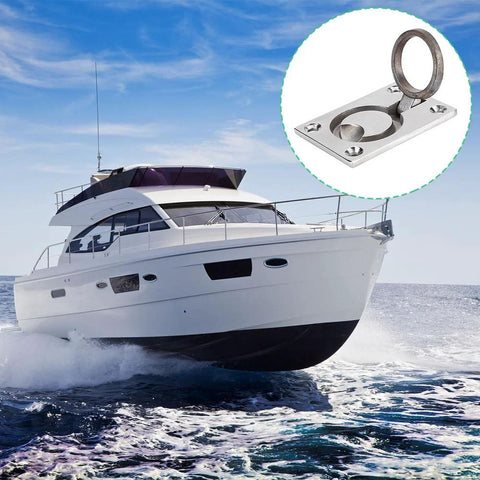 Flush Ring Pull Handle in Stainless Steel for boats and cabinets shown installed on a boat, highlighting marine-grade design.