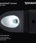 SensoWash Arcova night light illuminating an elongated toilet bowl for easy nighttime use.