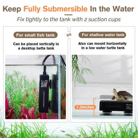 Mini Fish Tank Submersible Heater 20W For 1 To 5 Gallons With Digital Display Controller installed in fish and turtle tanks