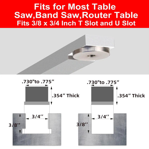 Professional Portable Miter Gauge For Table Saw With 18 Inch Fence, showing dimensions for 3/4 and 3/8 inch T slots.