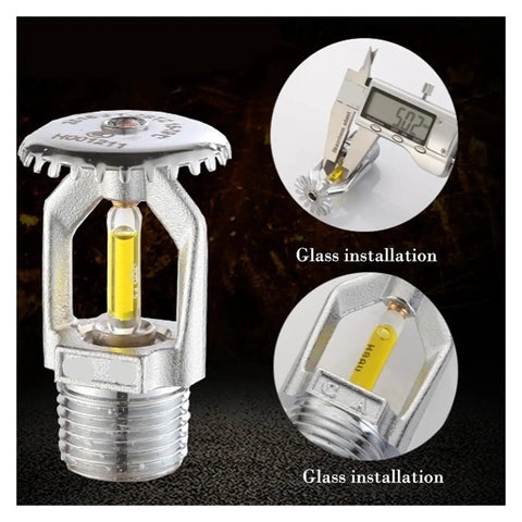 Ace Five Pack Fire Sprinkler Heads With Up And Down Spray Pattern For Hassle Free Ceiling Install DN15 79C Activation close-up image of a sprinkler head showcasing glass installation.