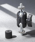 Premium Aluminum Alloy Miniature Ball Head With 1/4 Inch Female To Female Connector Offering 360 Degree Rotation And Super Smooth Swivel, shown from side view.