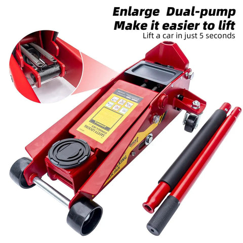 Beefy 3.5 Ton Safety Floor Jack With Auto Locking Stand In One 2 In 1 Hydraulic Jack For Cars SUVs Trucks And Garage Use