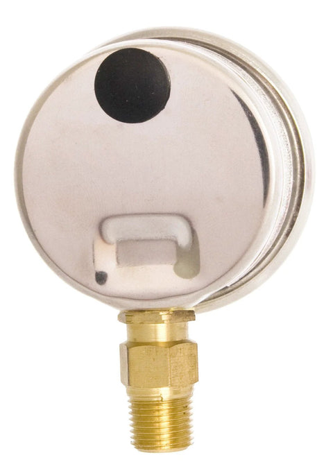 oil filled pressure gauge 1-1/2 inch with brass mount and stainless steel case designed for hydraulic and pneumatic systems