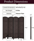 Dimensions of Tall Six Foot Room Divider Four Panel Privacy Screen Freestanding Wall Partition Dark Coffee Finish With Foldable Panels