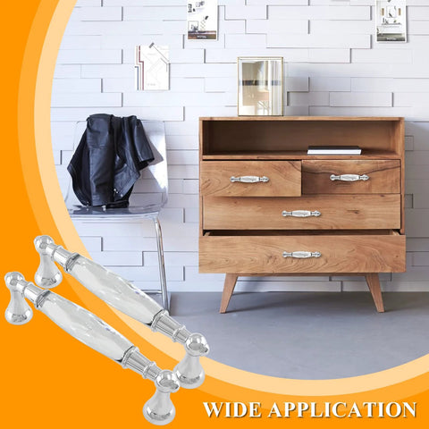 Crystal Cabinet Pulls Four Pack 4.5 Inch Overall Length With 3.75 Inch Hole Spacing installed on wooden dresser in modern room.