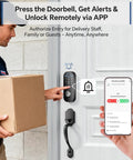 Secure Your Home Base For Good With This Top Shelf 7 In 1 Smart Front Door Lock Set featuring delivery staff and smartphone control.