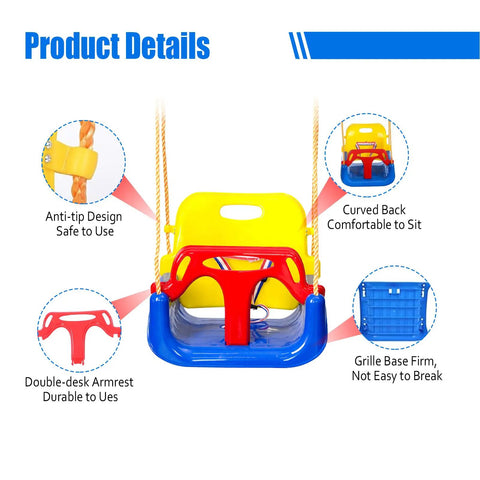 Three In One Convertible Kids Swing Seat With Detachable High Back Support For Indoor And Outdoor Playgrounds, Safe, Easy To Install.