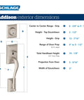 Addison Front Entry Handleset With Accent Lever And Keyed Deadbolt Satin Nickel Finish dimensions guide.