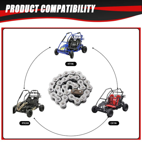Beefy Heavy Duty Drive Chain For Coleman KT196 CK196 Go Kart And Hisun HS200GK 196cc 200cc 212cc 32 Links With 8 Master Links Easy Install Jackshaft Chain For Realtre RTK200 Go Kart Parts compatibility with go-karts.