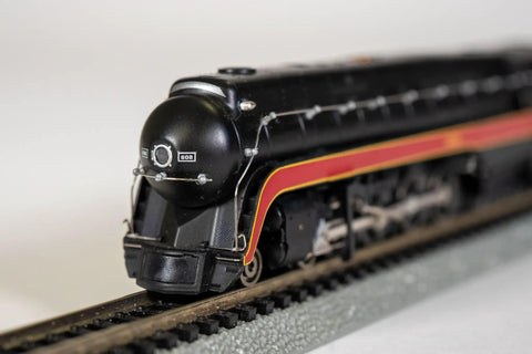 Close-up of Norfolk And Western Class J 4 8 4 Steam Locomotive With DCC Sound Value Equipped N Scale Model 602 on track