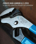 Tongue And Groove Pliers 415 With Smooth Jaw Non Marring Grip High Carbon Steel 10 Inch shown clamped on a pipe
