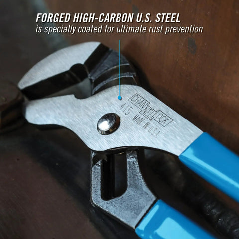 Tongue And Groove Pliers 415 With Smooth Jaw Non Marring Grip High Carbon Steel 10 Inch shown clamped on a pipe