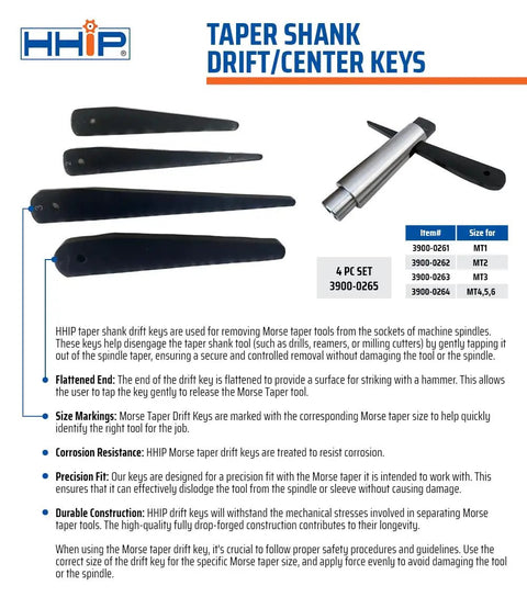 Drift And Center Morse Taper Key Set MT1 MT2 MT3 MT4 MT5 MT6 Beefed Up Drop Forged Tools, black tapers and size markings displayed.