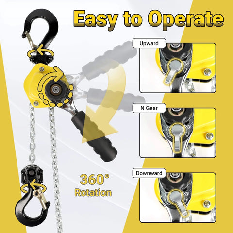 Manual Lever Chain Hoist One Quarter Ton Capacity Portable Come Along With 10 Foot Lift And G80 Chain Hook, operation guide