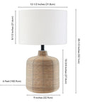 Oversized 27 Inch Rattan Table Lamp With White Fabric Shade For Home Or Office, Black Rattan Finish, dimensions shown
