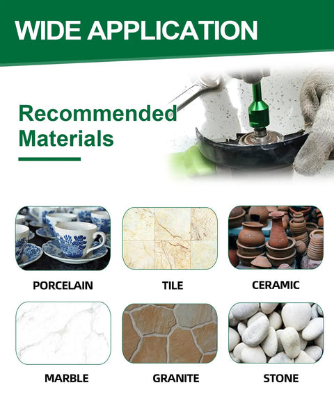 Image showcasing recommended materials for Pro Grade Tile Hole Saw Kit With Tough As Nails Diamond Core Bits and Precision Chamfer Attachments.