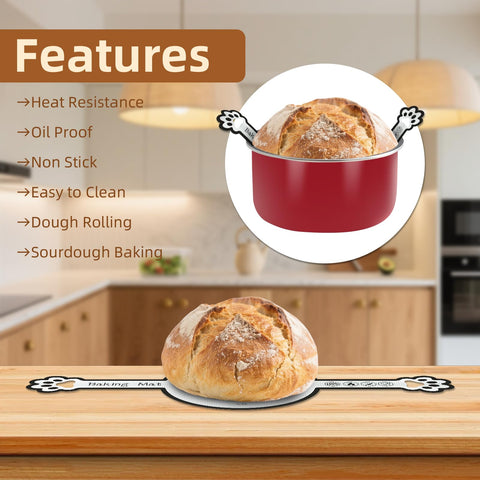 Silicone Bread Sling For Dutch Oven Two Pack Fits 4 To 7 Qt Round Ovens Heat Resistant 0.7mm Nonstick Baking Mat With Handles