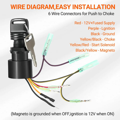Boat Ignition Switch Replacement For Outboard Motor Control Box With 2 Keys, 3 Position, 6 Wire Connectors, Push Choke Ignition