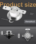 Dimensions and details of KSD301 125V 16A Thermal Cutoff Switch Normally Closed NC with 150C Off and 130C On for appliances.
