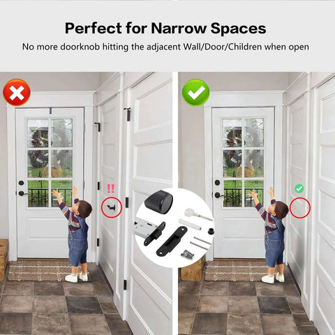 Two Pack Invisible Minimalist Door Lock With A Single Sided Black Round Handle Hidden Design comparison in narrow space entryway