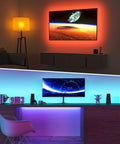 TV LED Backlight Kit With Remote And Bluetooth App Control For 60 to 70 Inch TVs, colorful lights, living room and desk setup