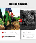Comparison of Gas Powered Post Hole Digger 43cc Two Stroke With 8 Inch Auger Bit and manual digging in garden settings.