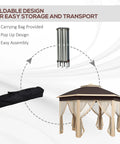 Easy Up 13 By 13 Pop Up Gazebo With Zippered Mesh Sides, Sturdy Steel Frame shown with foldable design for easy storage.