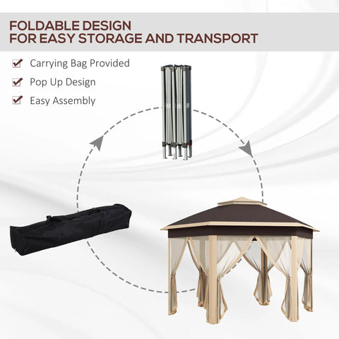 Easy Up 13 By 13 Pop Up Gazebo With Zippered Mesh Sides, Sturdy Steel Frame shown with foldable design for easy storage.
