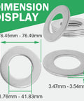 Dimension display of one and a half inch stainless steel flat washers with three inch outside diameter made from 304 stainless steel.