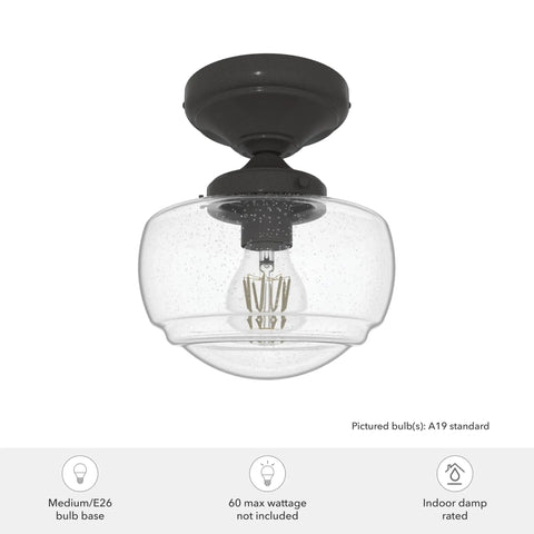 Saddle Creek 1 Light Noble Bronze Schoolhouse Flush Mount Ceiling Light Dimmable Fixture For Cozy Bedrooms Kitchens Foyers And Bathrooms With Seeded Glass Shading And Durable Steel Construction