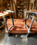 Heavy Duty 3.2 Inch Throat Depth Welding Clamps With Solid Chromium Vanadium Steel Grip securing wood on a workbench.