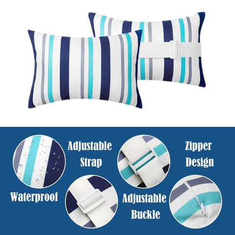 Two Pack Outdoor Chaise Lounge Head Pillow With Elastic Strap Red Stripes Water Resistant Headrest For Recliners Beach Chairs Patio Loungers Office Chairs And Easy Neck Support