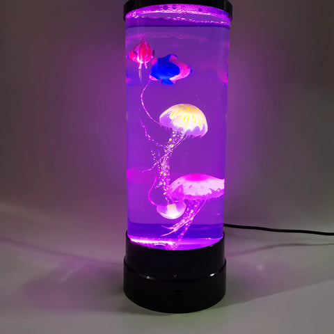 Jellyfish Lava Lamp 16 Color Changing USB LED Night Light Mood Lamp For Home Office Decor With Remote Control Ultra Quiet Ocean Vibe Desk Accent For Chill Ambiance showcasing jellyfish and fish in purple glow
