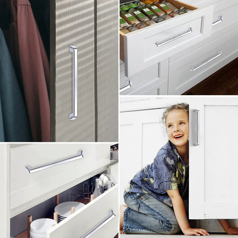 4 Inch Cabinet Handle Polished Chrome Drawer Knob For Kitchen And Furniture Locker Door Pulls 2 Pack installed in drawers and cabinets