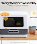 Hassle Free Portable Countertop Dishwasher With Durable Stainless Steel Body And High Pressure Spray Nozzles 110V Compact Mini Washer for easy tabletop use.