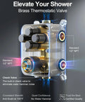 GRANDJOY Dual 12" Shower System with Handheld Spray, Matte Black brass thermostatic valve with anti-scald feature.