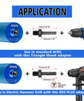 Front view of SALI diamond core drill bit set, 2-inch diameter, blue core, with two adapters for standard and SDS-Plus drills.