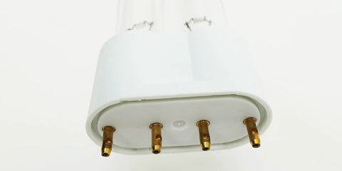 Close-up of the 2G11 base with 4 pins on a 16 Inch Germicidal UVC Bulb Replacement 4 Pack for AmilAir Breathe Easy Calutech LSE Puritec