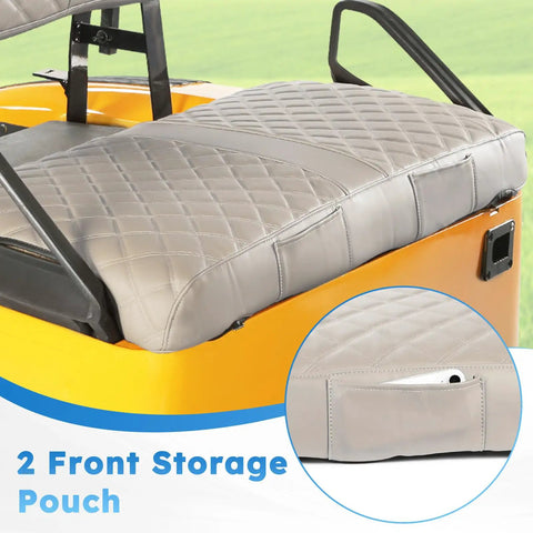 Ezgo Txt Front Seat Covers 1994-2013 Waterproof Vinyl Leather Replacement With Pockets Adjustable Buckle No Staples Needed Beige Golf Cart Accessories on yellow cart