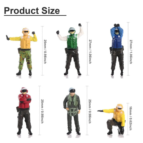Image of Six Piece One Seventy Two Scale US Aircraft Carrier Deck Crew Figures Set For Aircraft Display Model Kit with colorful clothing